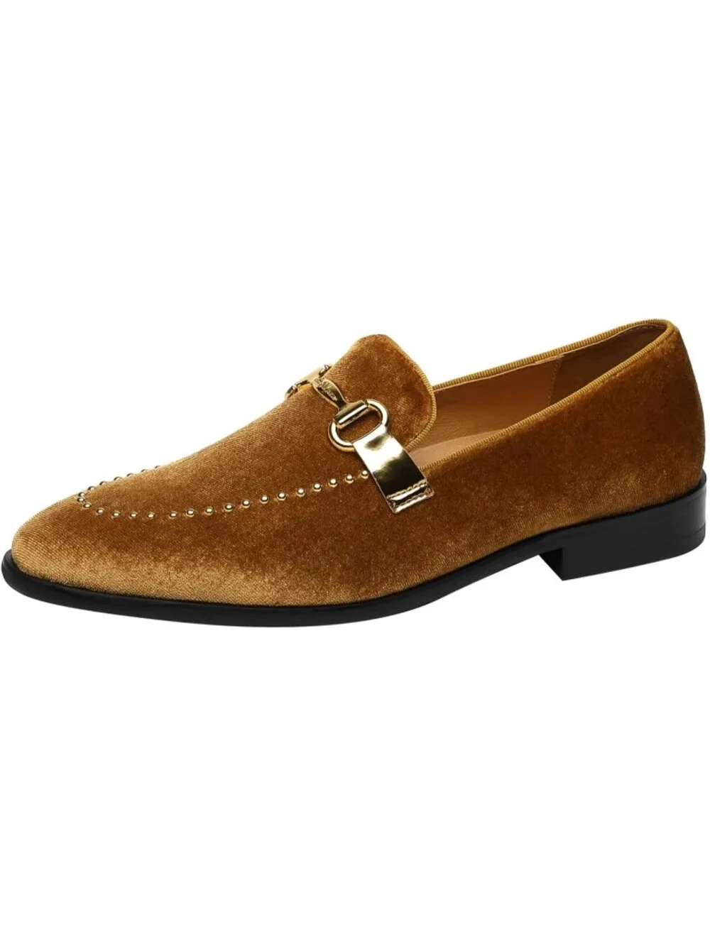 Men's Gold Velvet Patent Leather Studded Loafers Wedding Prom Party Shoes